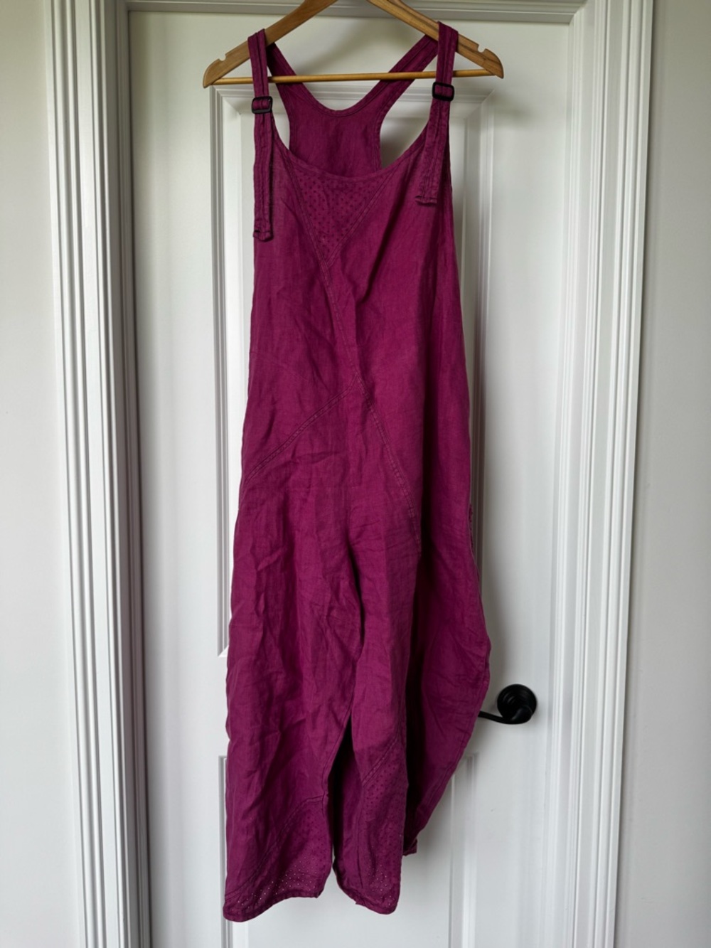 Cynthia Ashby 100% Linen Magenta Bubble Jumpsuit Overalls Dress Made in USA Med
